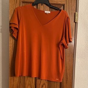 Calvin Klein Women's Orange V-Neck Short Sleeve Top